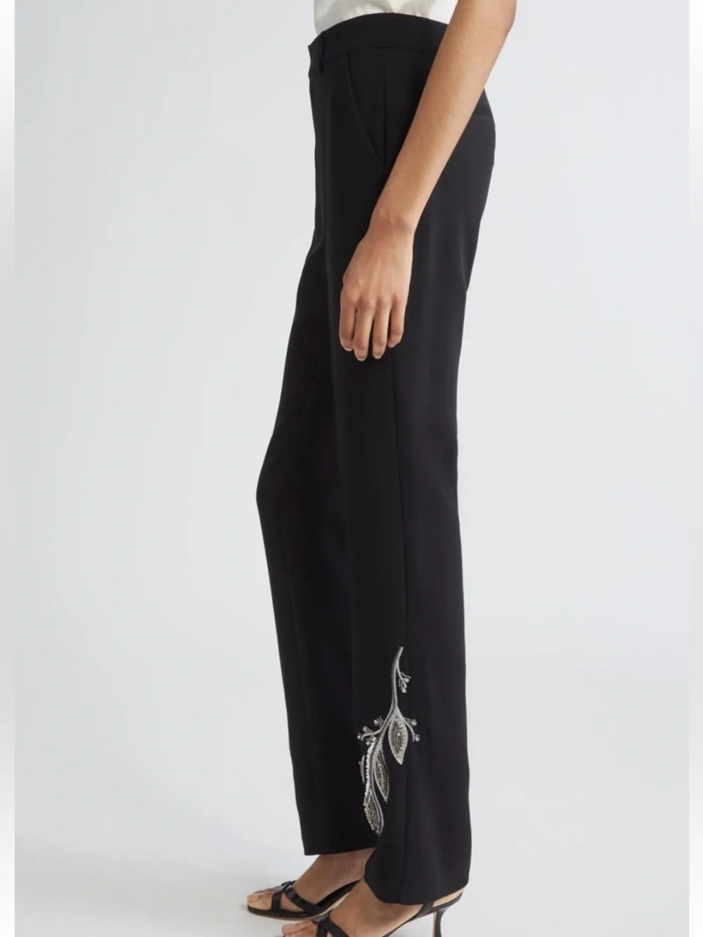 cinq a sept Black Embellished Straight-Leg Trousers
